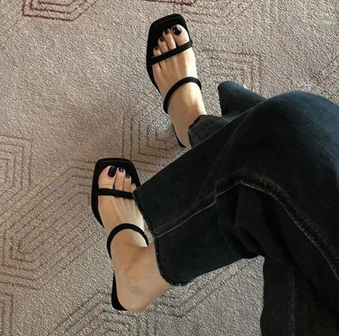 Double Strap Open Toe Slid On Heelsq